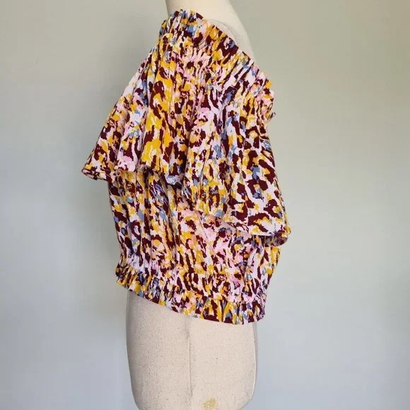 Tigerlily Talor Multicolour Leopard Print Off The Shoulder Peasant Top Size L XL - Picture 3 of 9